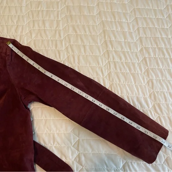 Jessica London Burgundy Genuine Leather Suede Jacket - Picture 5 of 7